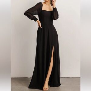 Long-Sleeved Maxi Dress with Slit